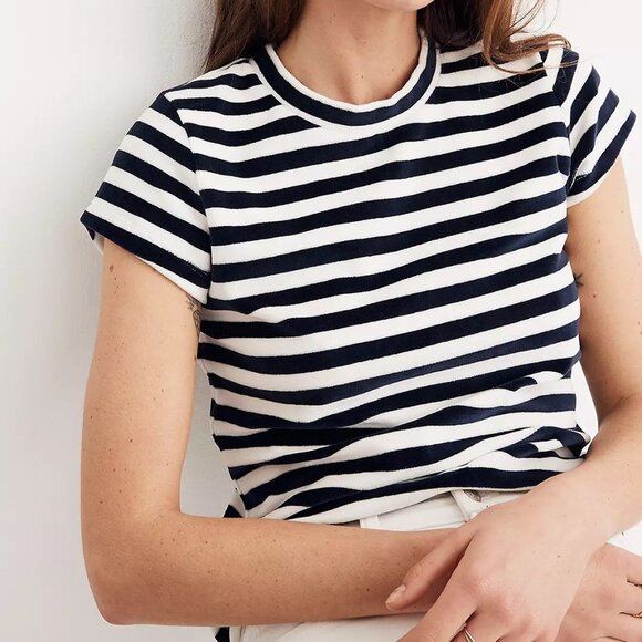 Madewell B/W Meg Stripe Velour Crewneck Tee XS - Picture 3 of 4